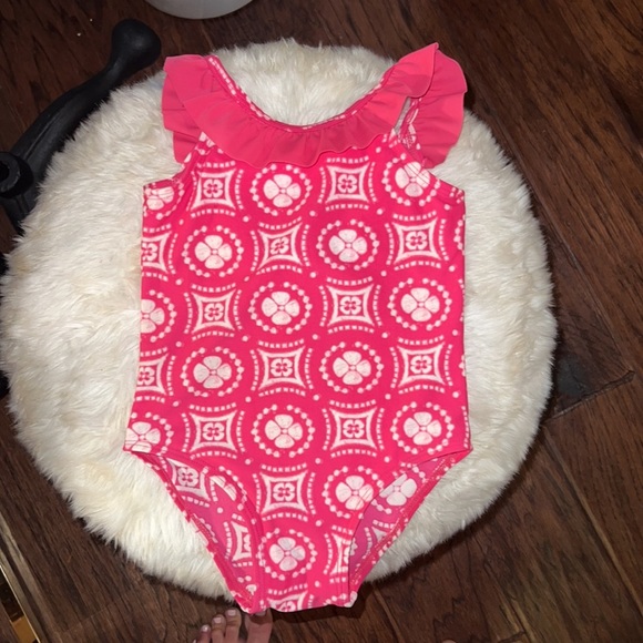 Circo pink & white ruffle one piece kids swimsuit size 18 months 18M little girl - Picture 5 of 5